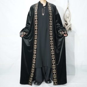 black velours embroidery design maxi long haori *