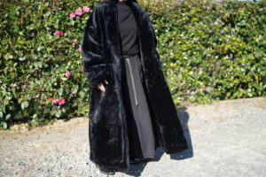 mode black fur long haori coat *