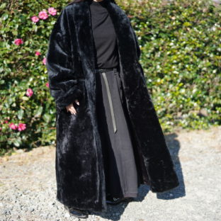 mode black fur long haori coat *