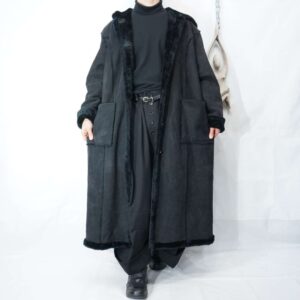 oversized faux black mouton maxi long coat *