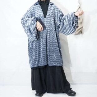 oversized glossy blue velours balloon sleeve pullover *