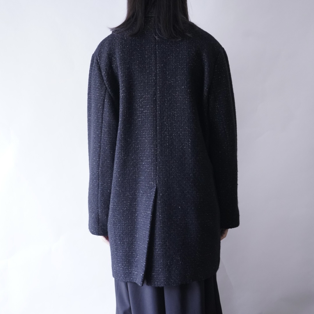 black & white nep mix leather switching easy jacket