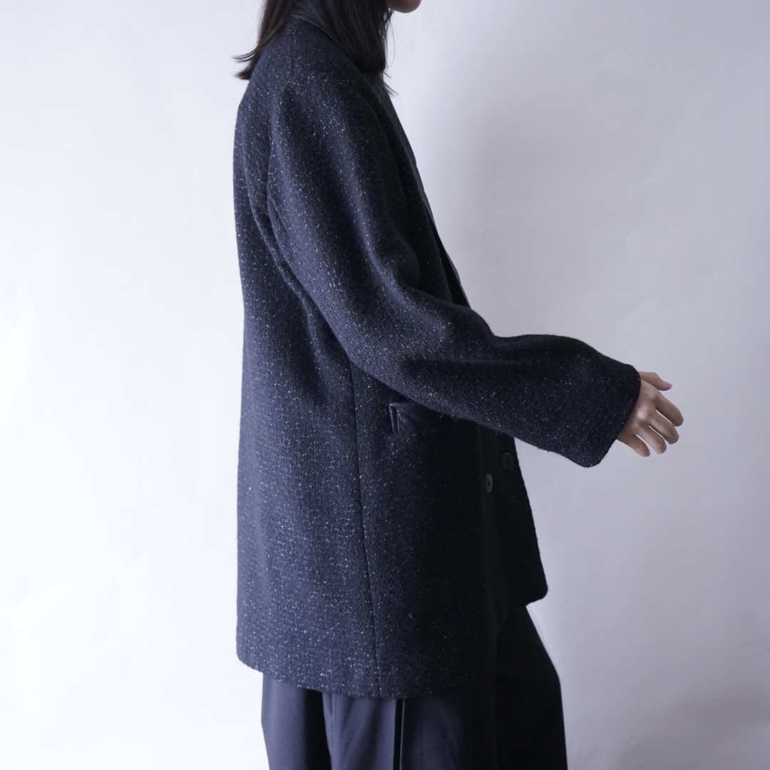 black & white nep mix leather switching easy jacket