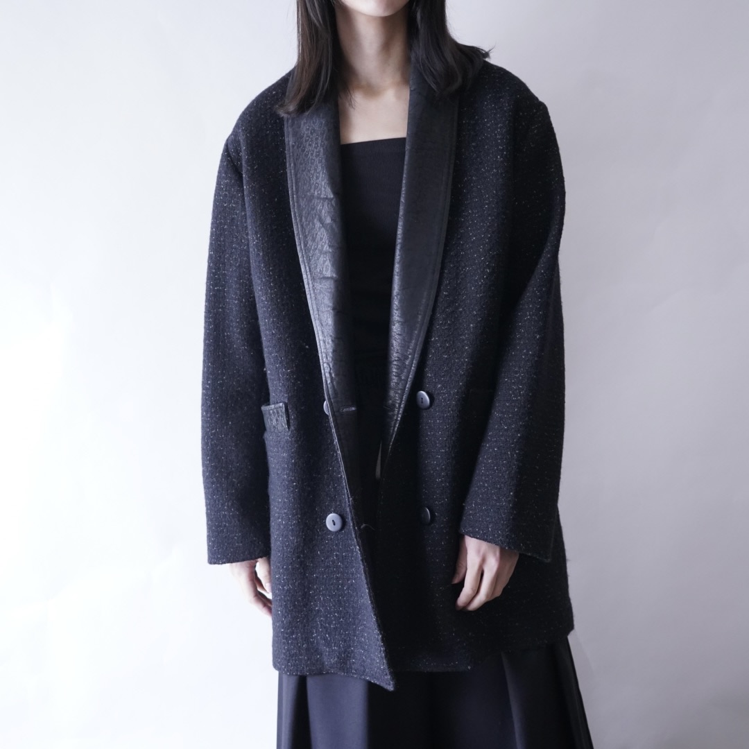 black & white nep mix leather switching easy jacket