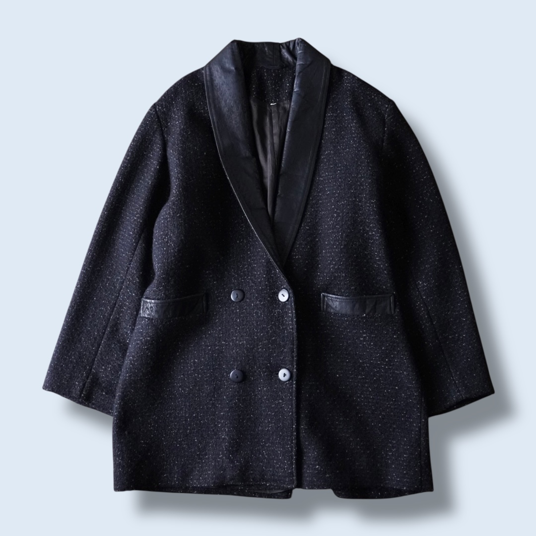 black & white nep mix leather switching easy jacket