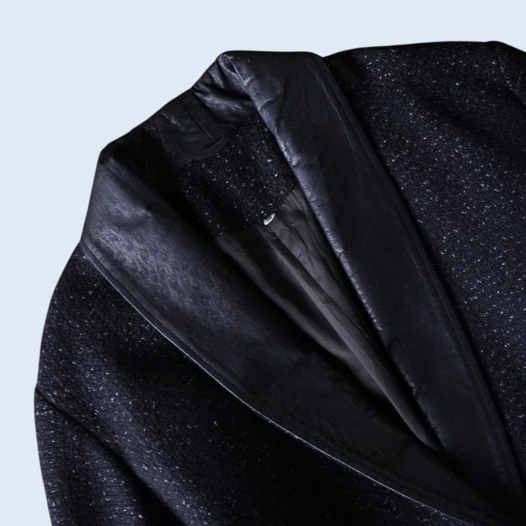 black & white nep mix leather switching easy jacket