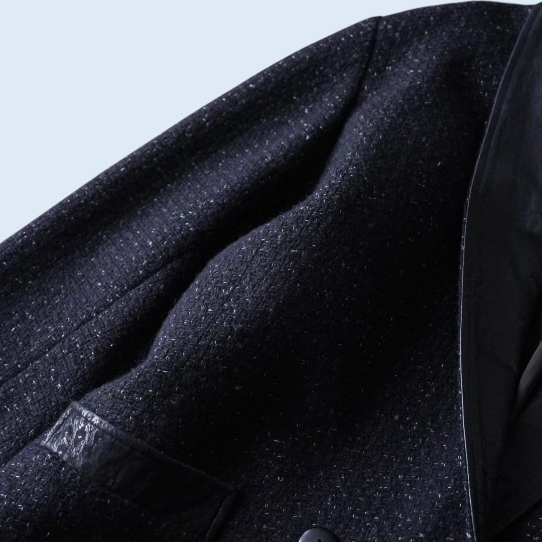 black & white nep mix leather switching easy jacket