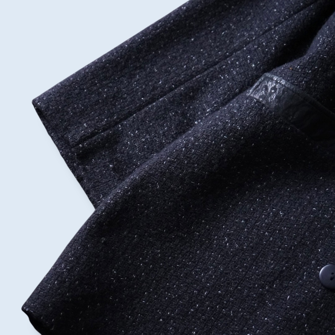 black & white nep mix leather switching easy jacket