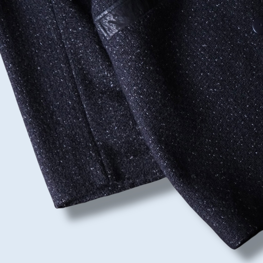 black & white nep mix leather switching easy jacket