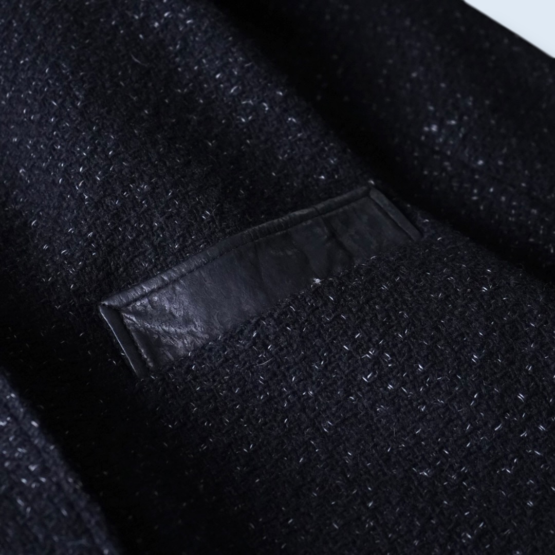 black & white nep mix leather switching easy jacket