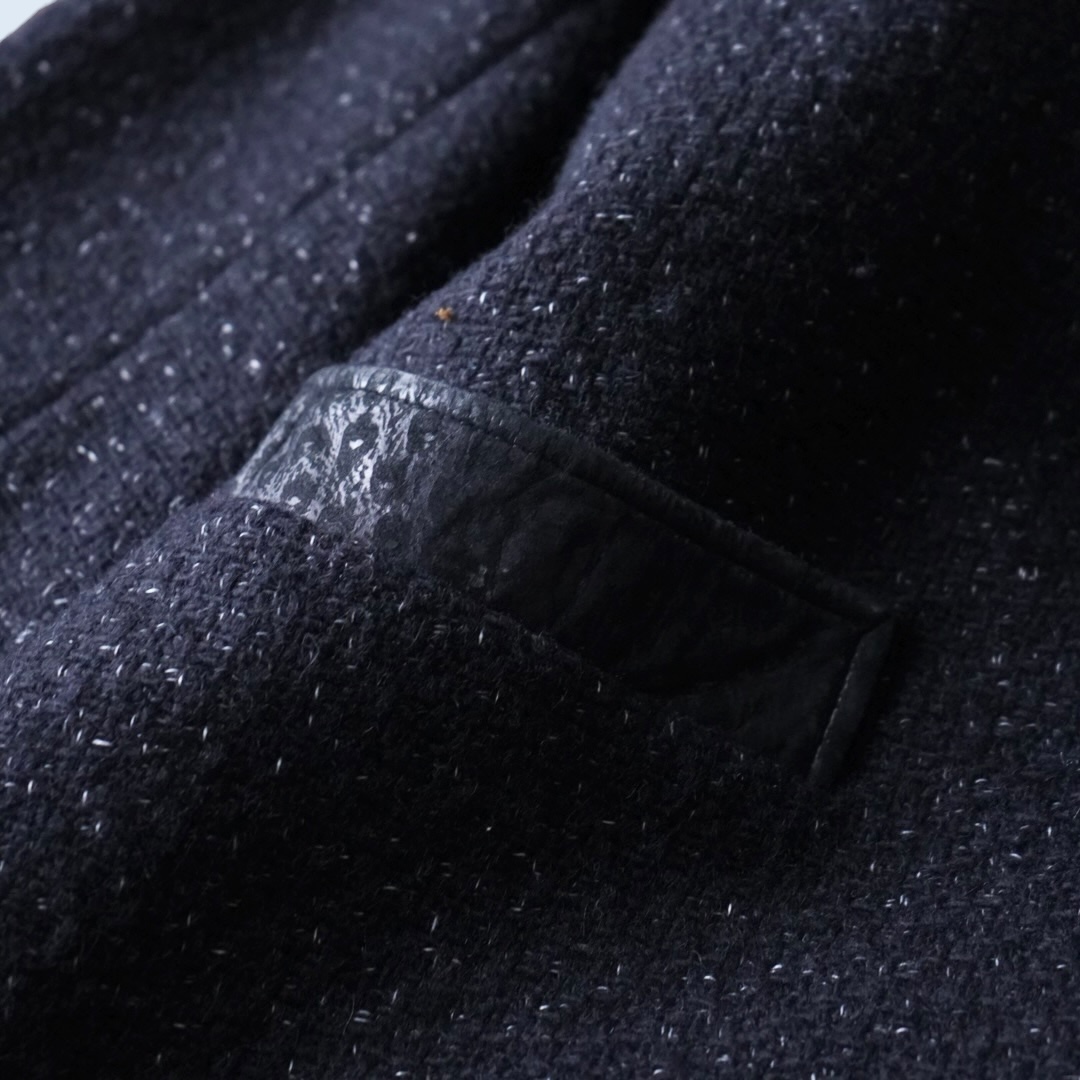 black & white nep mix leather switching easy jacket