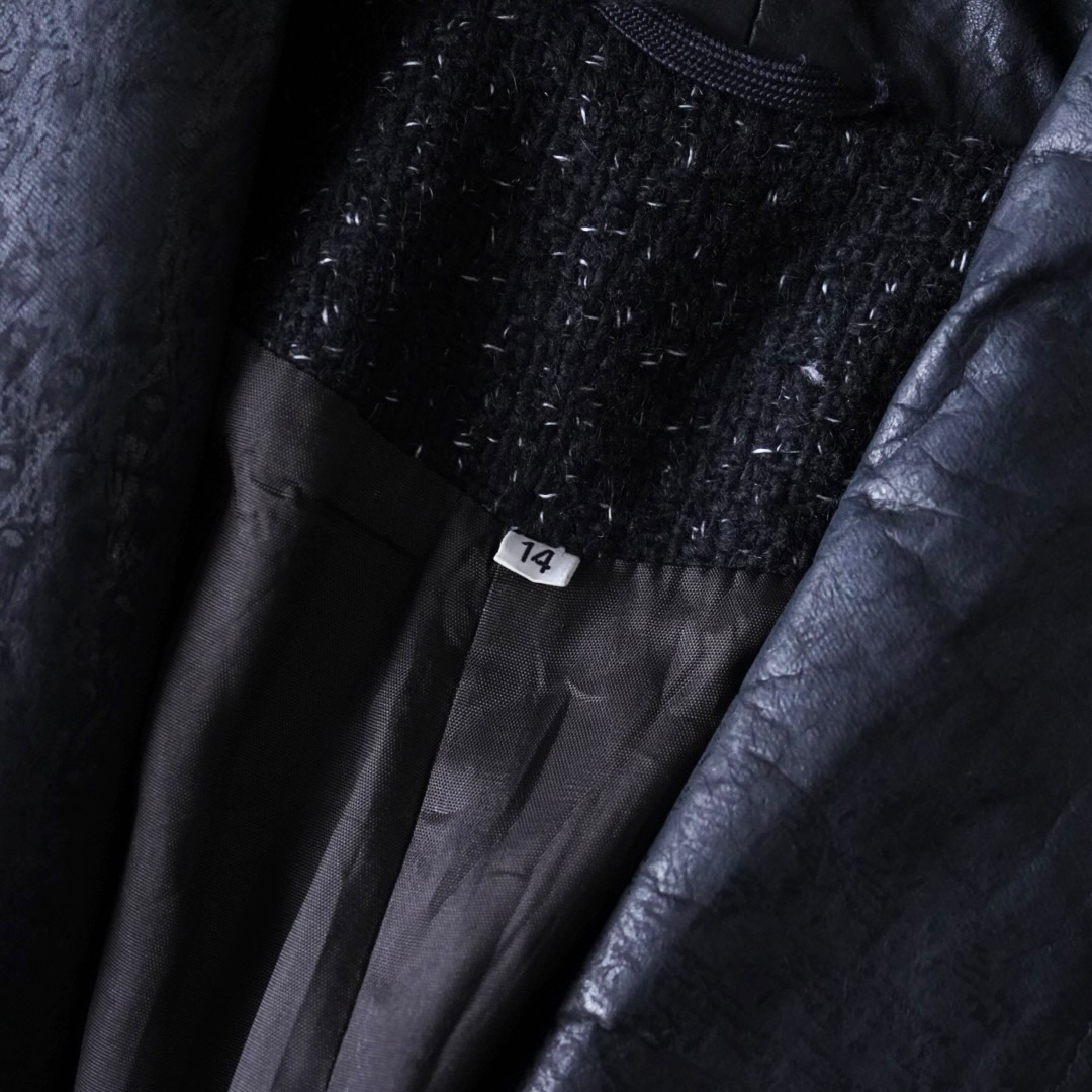 black & white nep mix leather switching easy jacket