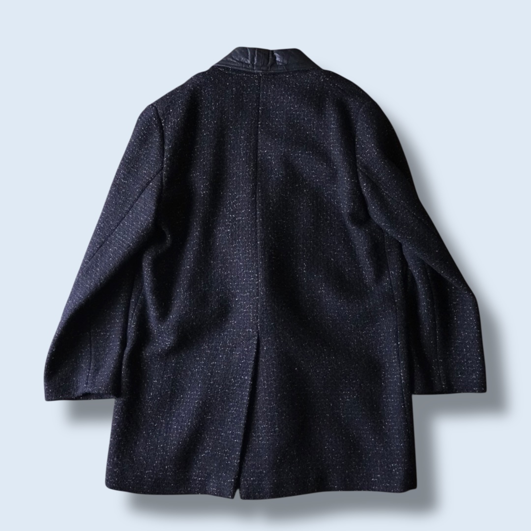 black & white nep mix leather switching easy jacket