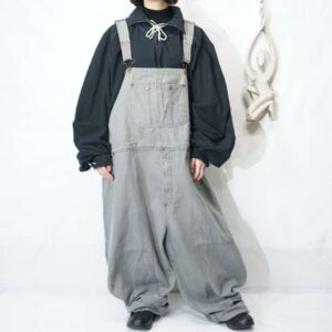 【KING SIZE】oversized light gray color double knee wide overall *