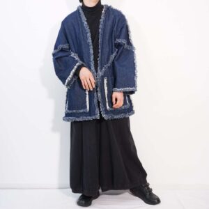 tsugihagi switching design denim haori jacket