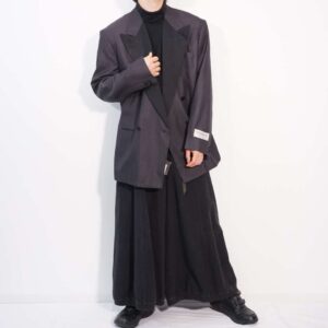 NOS oversized deep purple × black lapel double breasted design tailored jacket