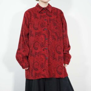 black × red arabesque pattern faux suede shirt