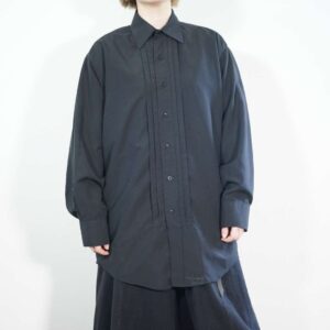 mode black pleats design dress shirt