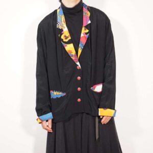 black × scarf switching pattern drape easy jacket