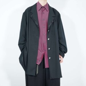 oversized black satin piping drape mode easy jacket