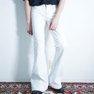 pure white denim flare pants