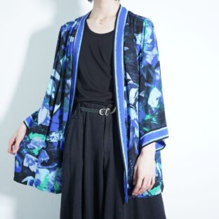 BOB MACKIE beautiful blue art pattern see-through haori