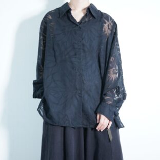 black base flower motif see-through shirt