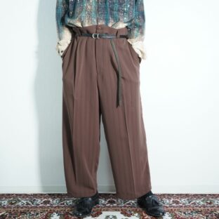 chocolate brown stripe pattern 1tuck super wide slacks