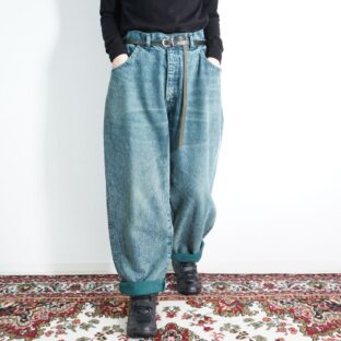 blue green chemical wash baggy denim pants