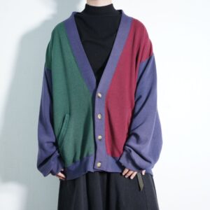 asymmetry multi color switching sweat cardigan
