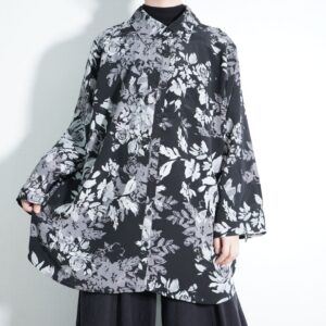 oversized shrink fabric flower pattern shirt