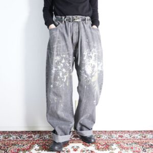 【RalphLauren】painted design black denim wide baggy pants