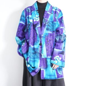 oversized beautiful blue flower pattern easy jacket