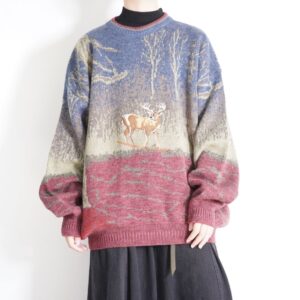 oversized night sight deer embroidery knit