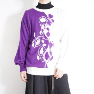 purple × white 3D flower design knit