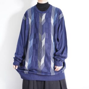 oversized beautiful blue base geometric pattern knit