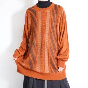oversized terracotta brown geometric pattern knit