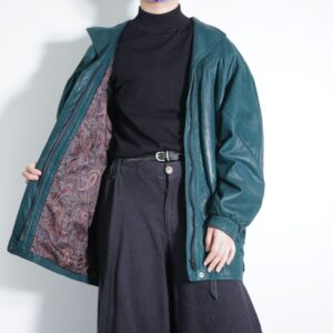 mochimochi green leather blouson paisley lining