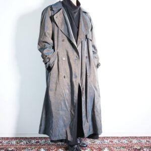 iridescent glossy pattern maxi long trench coat