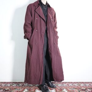 smooth fabric burgundy maxi long trench coat