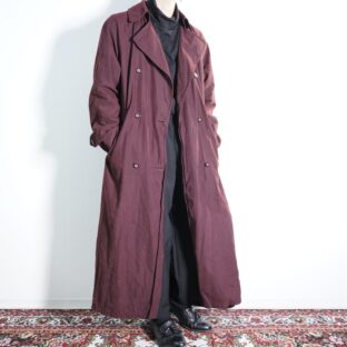 smooth fabric burgundy maxi long trench coat