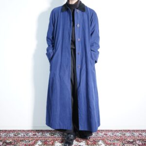 oversized deep blue smooth fabric velours collar maxi long coat