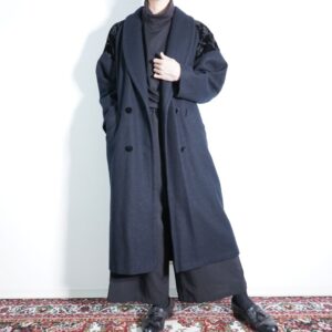 black × black pattern velours maxi long coat