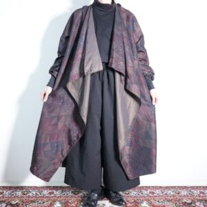 glossy dark geometric pattern deformed haori coat