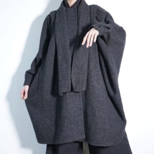 oversized chacoal gray deformed raglan sleeve special coat