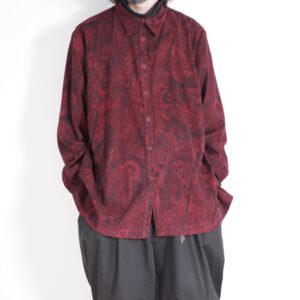 dark red × black paisley fake suede shirt