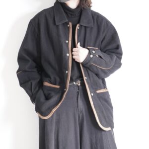 oversized leather switching wool jacket