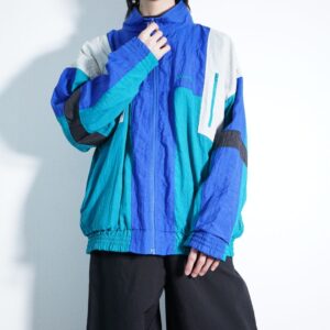 【adidas】1980s blue base switching nylon jacket