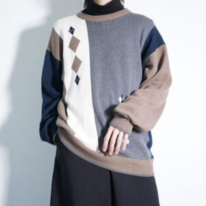 earth color × gray × blue rare switching design knit