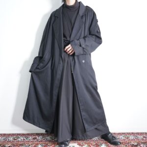 drape silhouette mode black maxi long trench coat